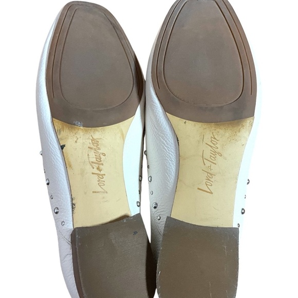 LORD & TAYLOR Bellah Genuine Pebbled Leather Ivory White Studded Loafers US Sz 9 - Picture 7 of 9